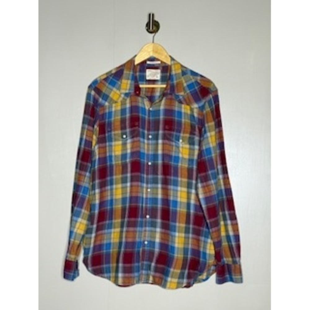Lucky Brand Mens Plaid Western Pearl Snap Flannel Shirt Classic Fit L 7M24061